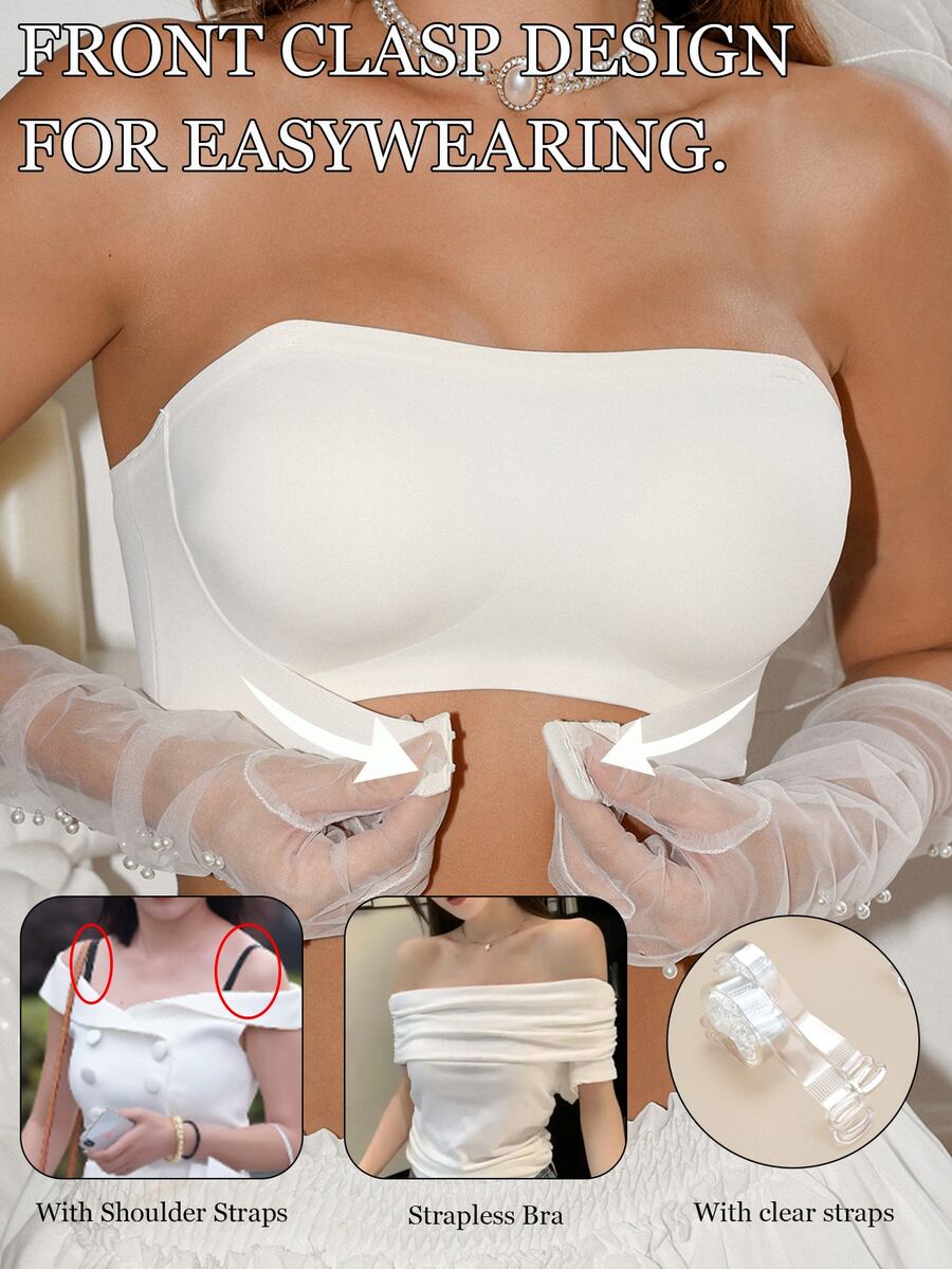SHEIN 1pc Seamless Minimalist Women's Bandeau Bra - Apricot - View 1