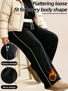 SHEIN Rhythm Era Women's Plus Size Casual Drawstring Waist Pocket Sweatpants - Black - View 6
