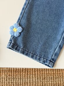 SHEIN 2件組 藍色女嬰休閒羅紋鈕扣長袖外套褲子套裝 秋季 - 藍色 - 查看 5
