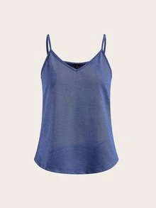 SHEIN Clasi 女款牛仔藍V領背心，優雅休閒基礎時尚街頭風，正宗牛仔布料，非印花 - 藍色 - 查看 7