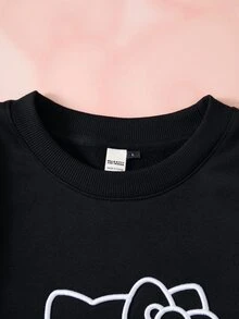 HELLO KITTY AND FRIENDS | SHEIN Sweatshirt Pullover Pria Bergambar Kartun dengan Lapisan Termal - Hitam - View 4