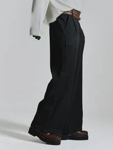 Musero Lose Fit Trousers Double Belt Detail Elasticted Back Autum Winter Essentials - Black - View 3