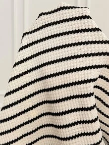 SHEIN Maternity Autumn Casual Striped Side Slit Dress - White - View 6
