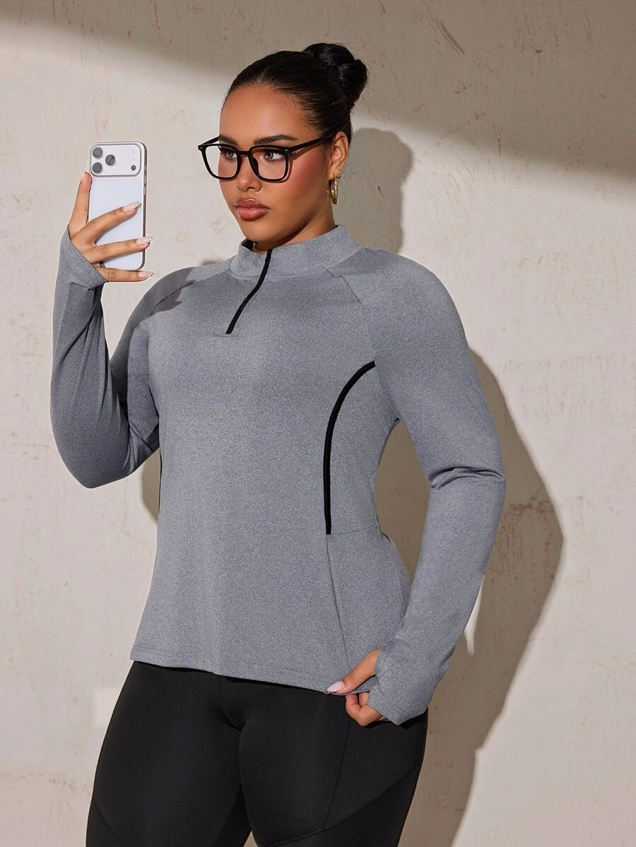 Easithlete Plus Size Casual Long Sleeve Sports Sweatshirt Fall - Grey - View 1