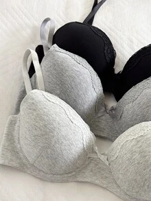 Napfluff Women's Lace Patchwork Bra 3pcs Set - Multicolor - View 4
