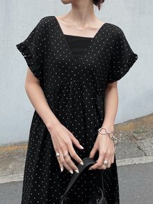 DAZY 女款波點印花洋裝 - 黑色 - 查看 4
