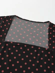 SHEIN 女款波點印花喇叭袖上衣與魚尾裙兩件套 - 黑色和酒紅色 - 查看 3