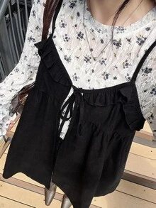 FRIFUL Women's Solid Color Pleated Casual Versatile Daily Wear Camisole Top - Black - View 8