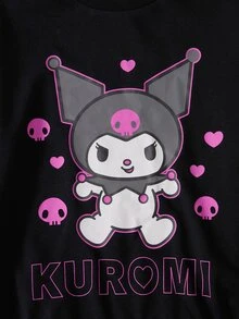 HELLO KITTY AND FRIENDS | SHEIN Set Kasual Sweatshirt Lengan Panjang dan Celana Olahraga dengan Motif Huruf untuk Remaja Perempuan - Hitam - View 5