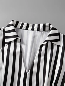 GlowEve CURVE Gaun Kasual Modis untuk Liburan, Gaya Prancis Vintage, Elegan, Cocok untuk Perjalanan, Motif Garis Hitam Putih, Jala, dan Patchwork, Cocok untuk Musim Gugur. - Hitam - View 6