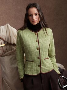 Zovinel Lyocell Wool Fabric With Suede Binding Women's Vintage Elegant Button Long Sleeve Pocket Jacket Business,Casual Work,Elegant Fall Autumn/Winter - Green - View 5