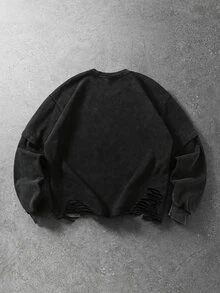 ROMWE MEN Men's Street Abstract Portrait Print Loose Long Sleeve T-Shirt - Black - View 4
