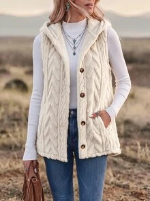 Wildy BOHO Casual Western Style Country Nomadic Women's Vest Jacket Pattern Autumn/Winter Daily Basic Outfit For Outings - Beige - View 5