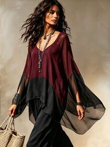 SHEIN New Women's Patchwork Contrast Color Versatile Slimming Blouse Shirt - Multicolor - View 5