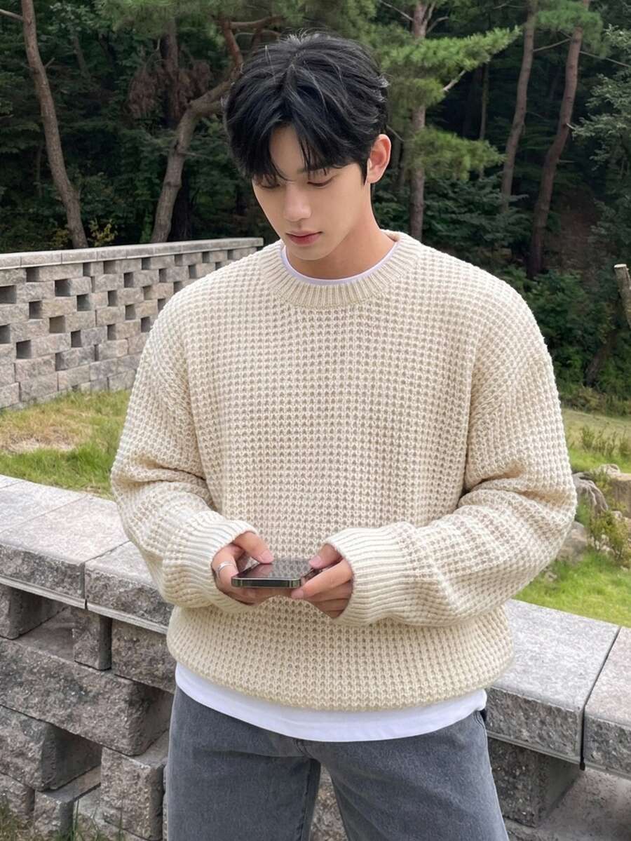 DAZY Men's Solid Color Casual Versatile Daily Wear Long Sleeve Sweater - Apricot - View 1