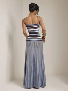 SHEIN PETITE Women's Striped Colorblock Casual Daily Summer Knit Cami Dress - Blue and White - View 2