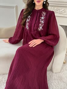 Yasmyna Women's Elegant Floral Embroidered Arabian Dress - Purple - View 1