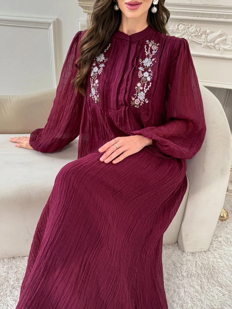 Yasmyna Women's Elegant Floral Embroidered Arabian Dress - Purple - View 1