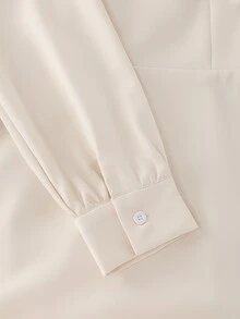 SHEIN Franclia Elegant Daily Commute & Date Peter Pan Collar Petal Sleeve Ruffle Hem Women's Short Dress - Apricot - View 7