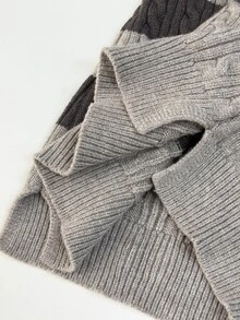 SHEIN HypeZone Minimalist Grunge Street Style Women's Autumn/Winter Grey Plaid V-Neck Long Sleeve Striped Cable Knit Slim Fit Sweater Top Night Out - Grey - View 7