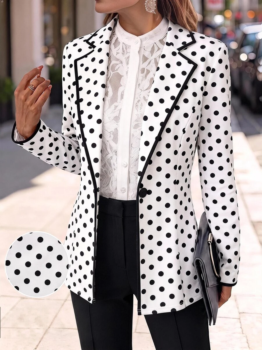 Editum Blazer Wanita Elegan Motif Polkadot untuk Perjalanan Sehari-hari - MultiWarna - View 1