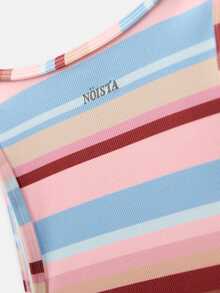 Nöista Part Of A Set, Colorful Striped Activewear Top With Inside Pads And Support. Yoga, Pilates, Barre, Fall, Winter, Casual, Sports, Gym. - Blue - View 10