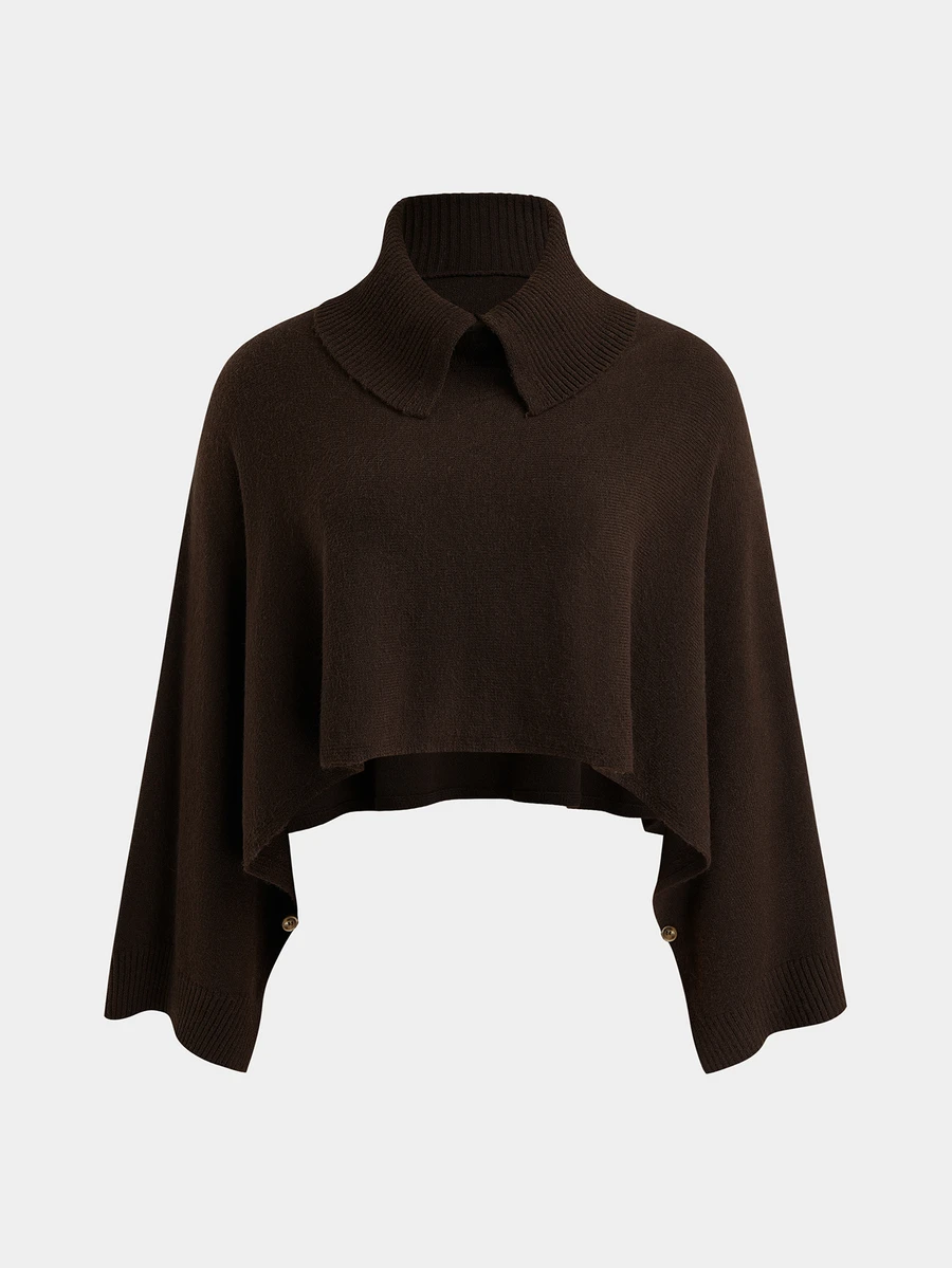 Sweetra CURVE Sweater Pullover Kancing Longgar Pendek untuk Wanita Ukuran Plus, Musim Gugur/Dingin - Coffee Brown - View 1