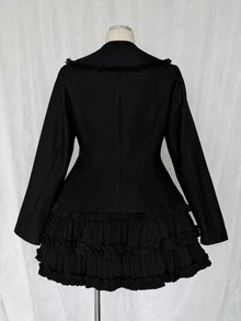 Sunspun Plus Size Autumn Long Sleeve Black Vintage Style Ruffle Trim Blazer Halloween - Black - View 2
