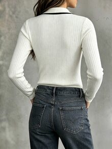 SHEIN Women's Casual Versatile Sweater For Autumn Brunch White And Brown - Burgundy - View 2