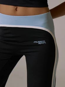 Musera Sport Celana Panjang Gaya Yoga Pinggang Rendah dengan Garis-Garis Warna Kontras di Sisi dan Tepi Berpipa untuk Musim Dingin dan Gugur, Aktivitas Pilates dan Gerak - Hitam - View 5