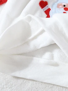 SHEIN Playful Pals 2件組 幼兒男嬰衛衣長褲套裝，可愛白色綠色聖誕補丁雪花毛絨長袖圓領加厚套頭衫，適合聖誕派對、冬季與秋季 - 綠色 - 查看 7