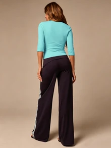 Athîral Women's Casual Versatile Solid Color Fitted T-Shirt - Teal Blue - View 3