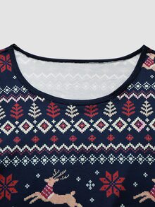 Chillnights Casual Comfortable Christmas Element Striped Fair Isle Print Crew Neck Christmas Plus Size Women's Pajama Set - Multicolor - View 4