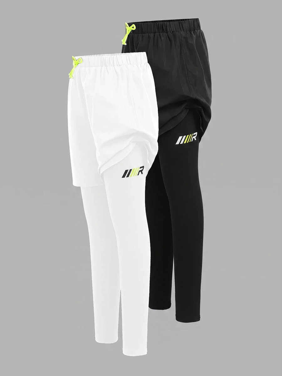 SHEIN Kids Tween Boy Slim Fit Casual 2pcs In 1 Sporty Long Pants 2 Pieces Set - Multicolor - View 1