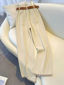 GlowEve CURVE Plus Size Women's Pocket Wide Leg Loose Casual Denim Jeans - Apricot - View 3