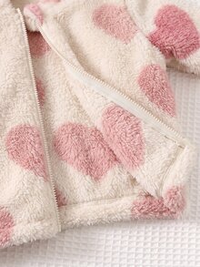 Cozy Pixies 女嬰 3D 耳朵珊瑚絨加厚愛心圖案連帽長袖冬季外套 - 彩色 - 查看 5