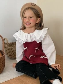 Dazy Kids Young Girl Fall Clothes Young Girl) Round Neck Striped Colorblock Sweater - Red - View 3