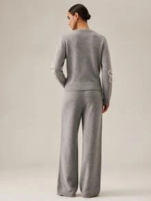 SHEIN Orluneo Sweater Rajut Pullover Motif Bunga Abu-abu Musim Gugur/Dingin, Sweater Lengan Panjang Leher Bulat Longgar - Grey - View 2