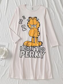 GARFIELD | SHEIN Tween Girl Cute Cartoon Print Long Sleeve Nightgown - Apricot - View 1