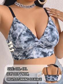 SHEIN 1pc Plus Size Tie-Dye Print Bra - Multicolor - View 3