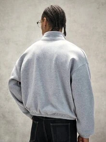 PAVTROS Men's Half-Zip Patchwork Elastic Cuff Short Sweatshirt - Grey - View 2