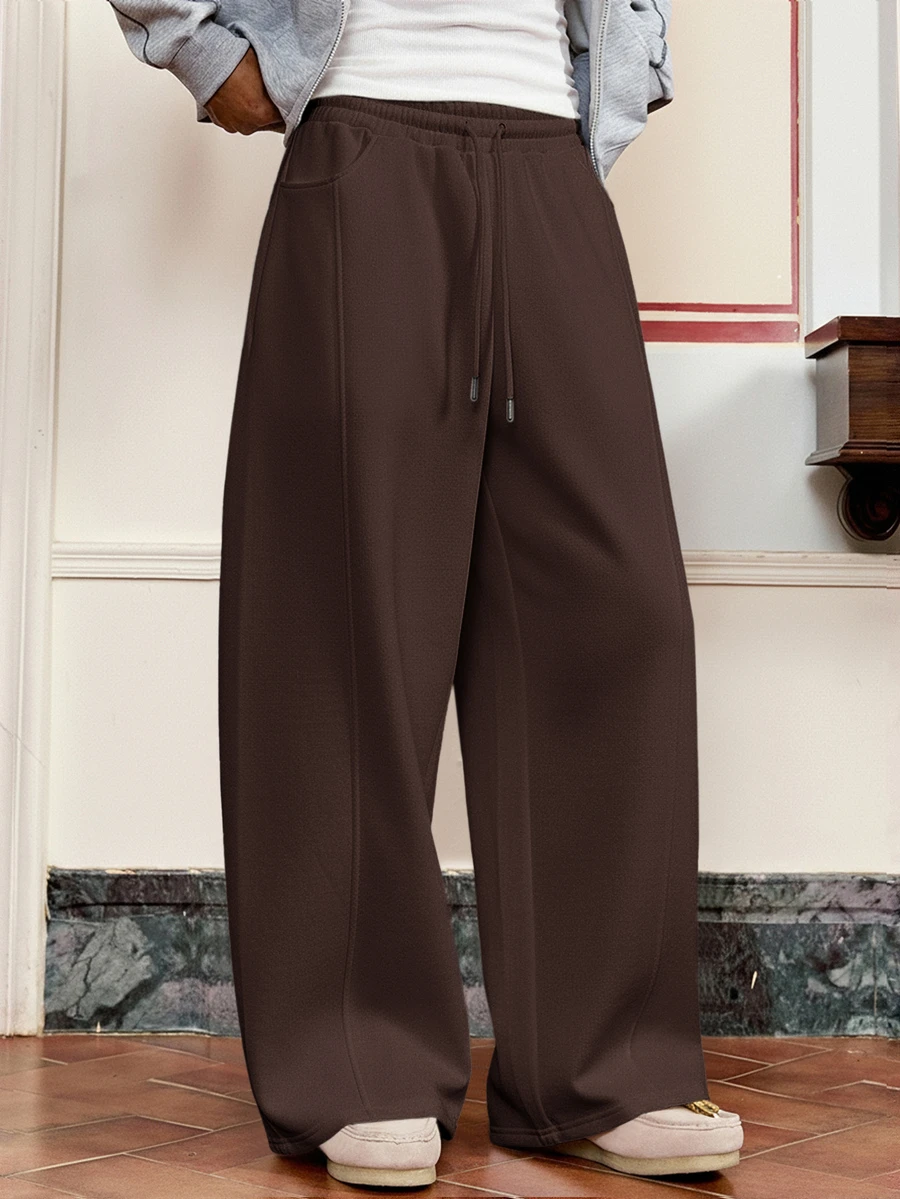 EASEVO Men's Spring/Autumn Casual Plus Size Sweatpants, Solid Dark Gray, No Print, Back Pockets Halloween Winter Party Autumn - Coffee Brown - View 1