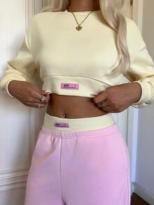 CovetEZ 2 Set Women's Letter Print Cropped Long Sleeve Sweatshirt And Sweatpants Casual Set - Multicolor - View 5