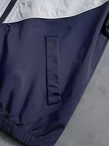 Boys' Spring/Autumn High Collar Zipper Jacket, Solid Color Patchwork Fashionable & Premium, Suitable For Daily Wear And Sports, Minimalist Design, Comfortable And Versatile; Essential Item For Teenagers In Spring/Autumn - Blue - View 5