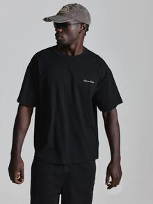 Oversized Drop Shoulder Tshirt "Maison Musero"Graphic Print Crew Neckline Autum Winter Essentials - Black - View 2