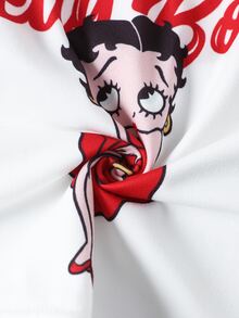 Betty Boop x SHEIN Women's Letter Print Camisole Lingerie Set - Red and White - View 10