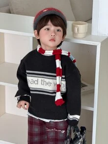 DAZY 嬰兒(男孩)圓領休閒長袖秋冬毛衣 - 黑色 - 查看 8