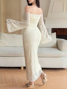 DAZY Women's Sweet & Sexy Lace Off-Shoulder Dress For Wedding And Party - White - View 6