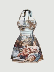 SHEIN MOD 波點印花女款掛脖短洋裝 - 彩色 - 查看 1