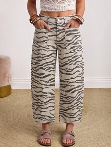 SHEIN PETITE 女款斑馬紋牛仔褲 - 彩色 - 查看 5